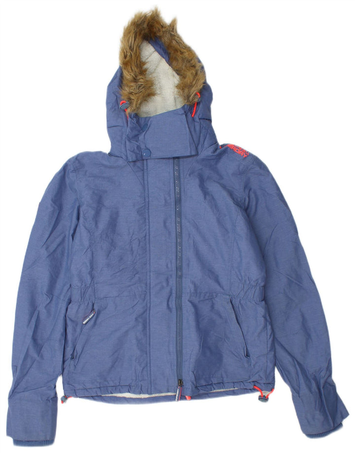 SUPERDRY Womens Graphic Hooded Windbreaker Jacket UK 14 Medium Blue