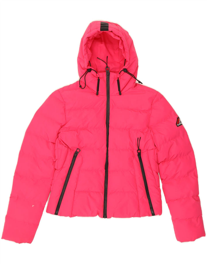 SUPERDRY Womens Hooded Padded Jacket UK 8 Small Pink Polyester Vintage Superdry and Second-Hand Superdry from Messina Hembry 