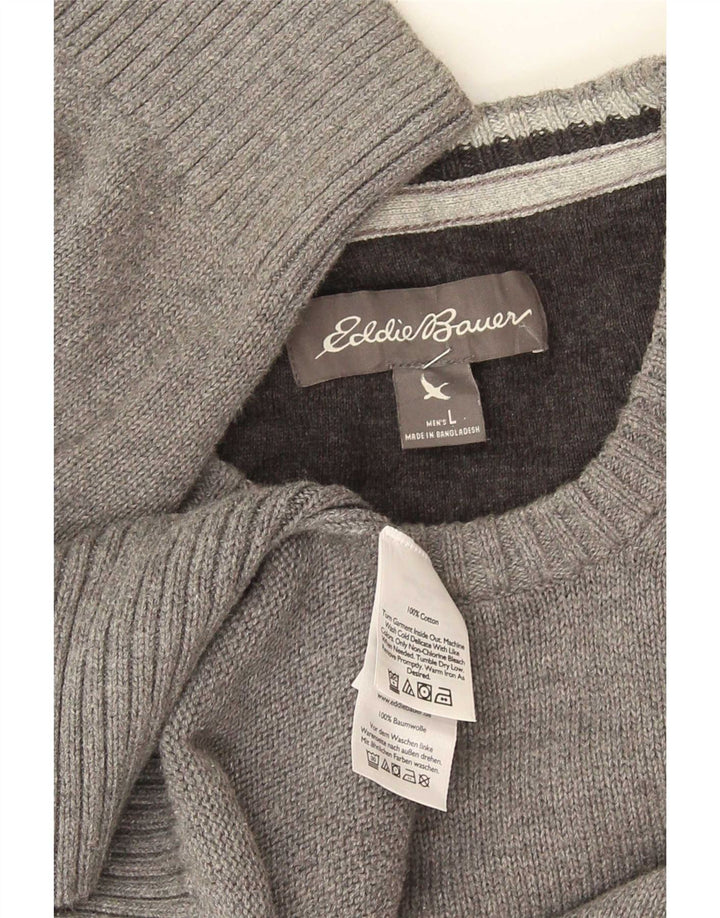 Eddie Bauer Mens Crew Neck Jumper Sweater Large Grey Cotton