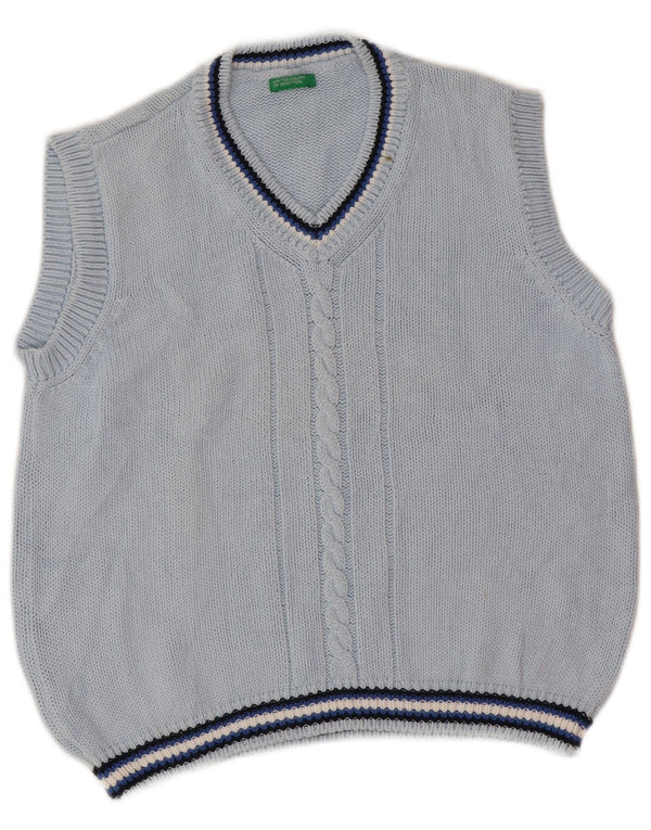Benetton Boys Vest Tank Top 7-8 År Blå Stribet