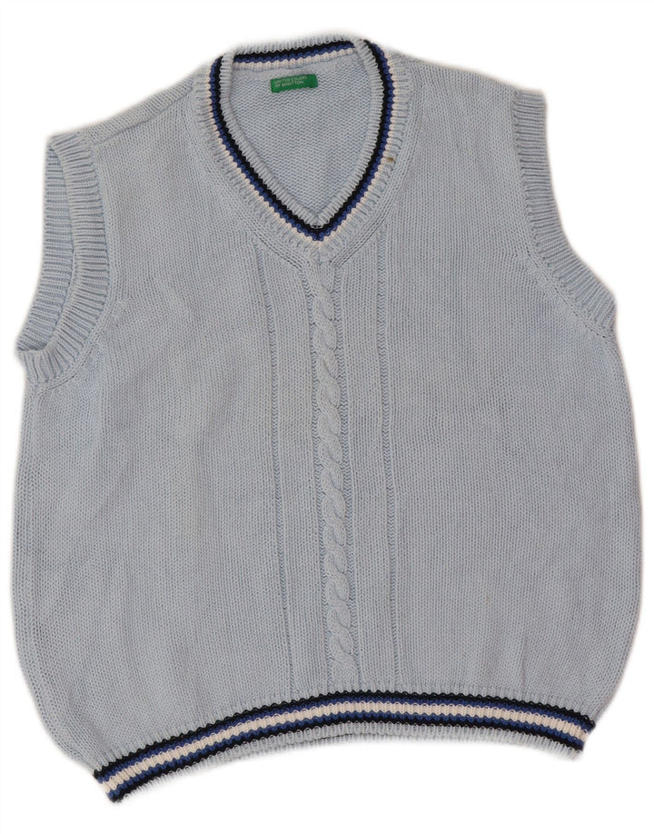 Benetton Boys Vest Tank Top 7-8 Years Blue Striped