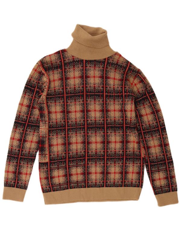 Sweter damski w stylu vintage z wywijanym dekoltem UK 18 XL, wełniany w brązową kratkę
