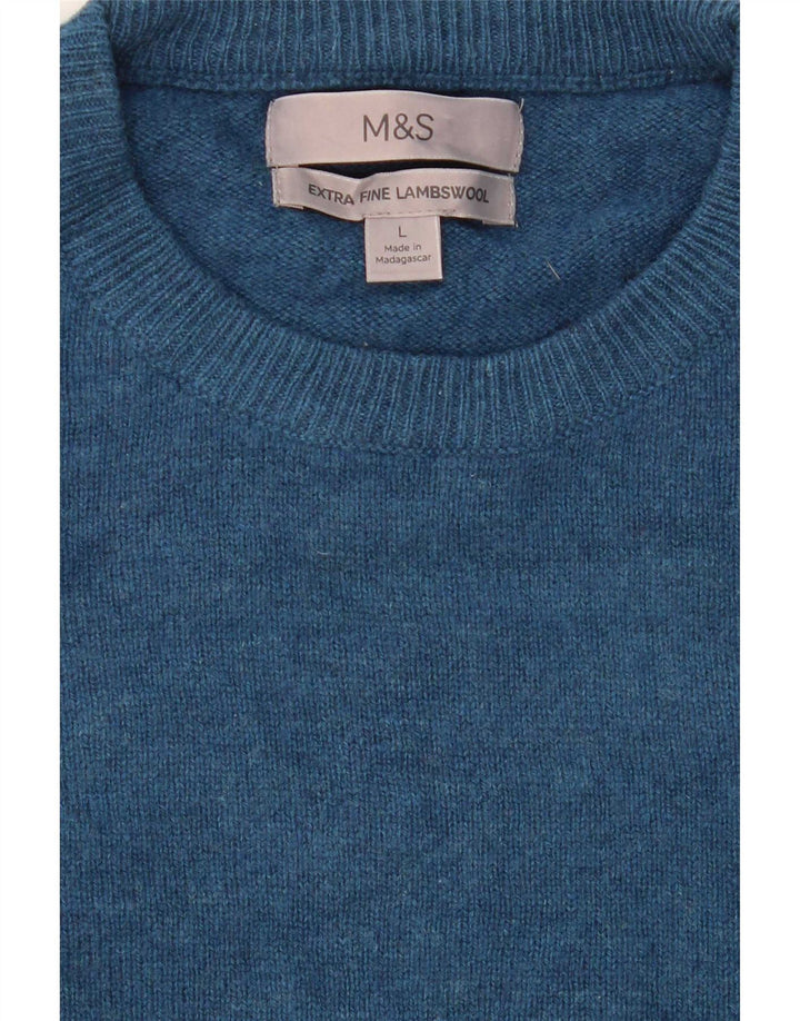 Maglione maglione girocollo da uomo Marks & Spencer grande lana d'agnello blu