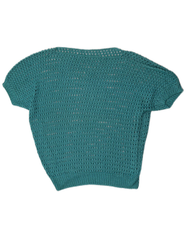 Vintage Damen Kurzarm-Pullover mit U-Boot-Ausschnitt, UK 16, Groß, Blau