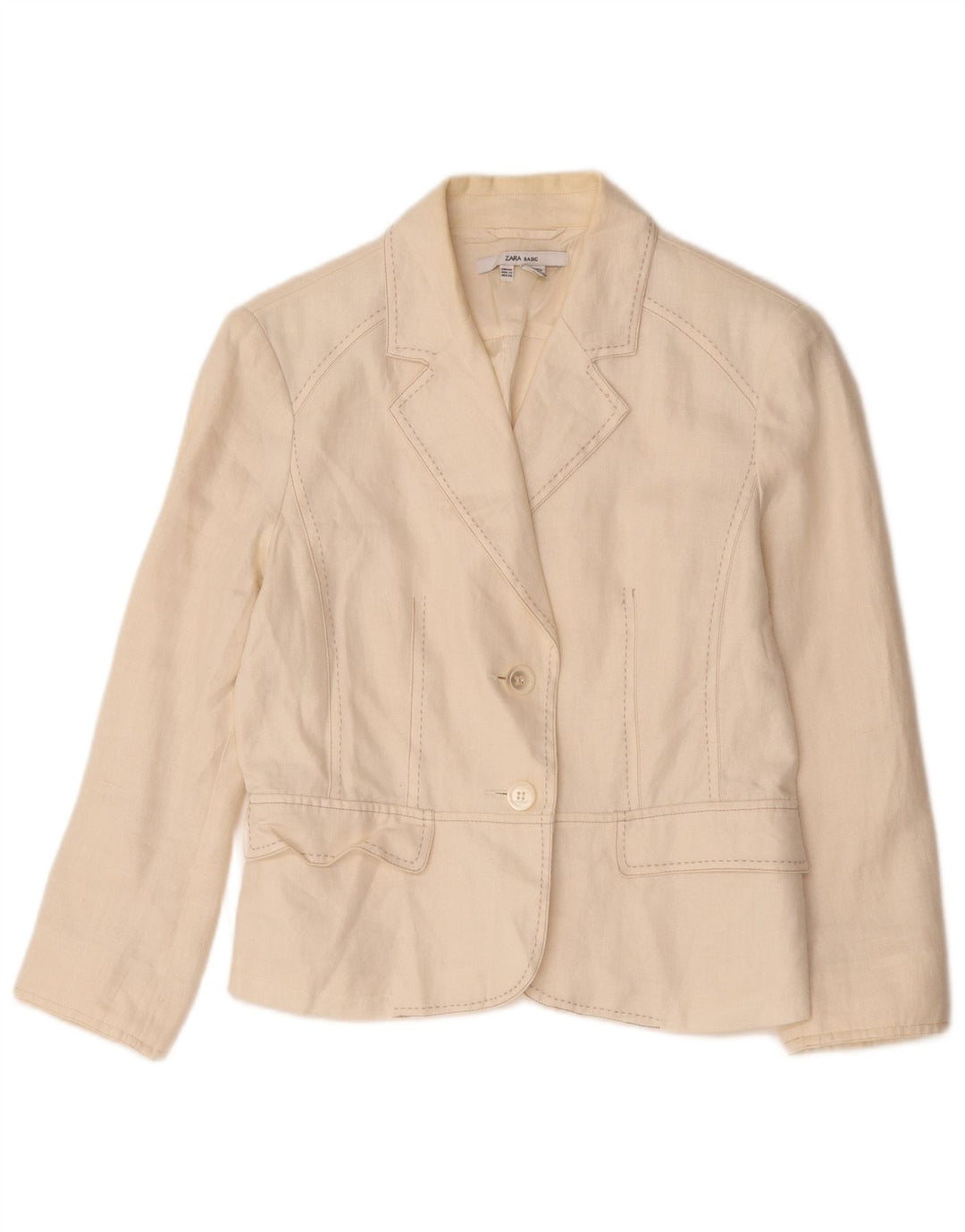 Zara Womens 2 Button Blazer Jacket EU 44 XL Off White Acetate