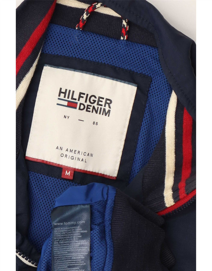 Tommy Hilfiger Mens Bomber Jacket UK 38 Medium Navy Blue Striped Polyamide