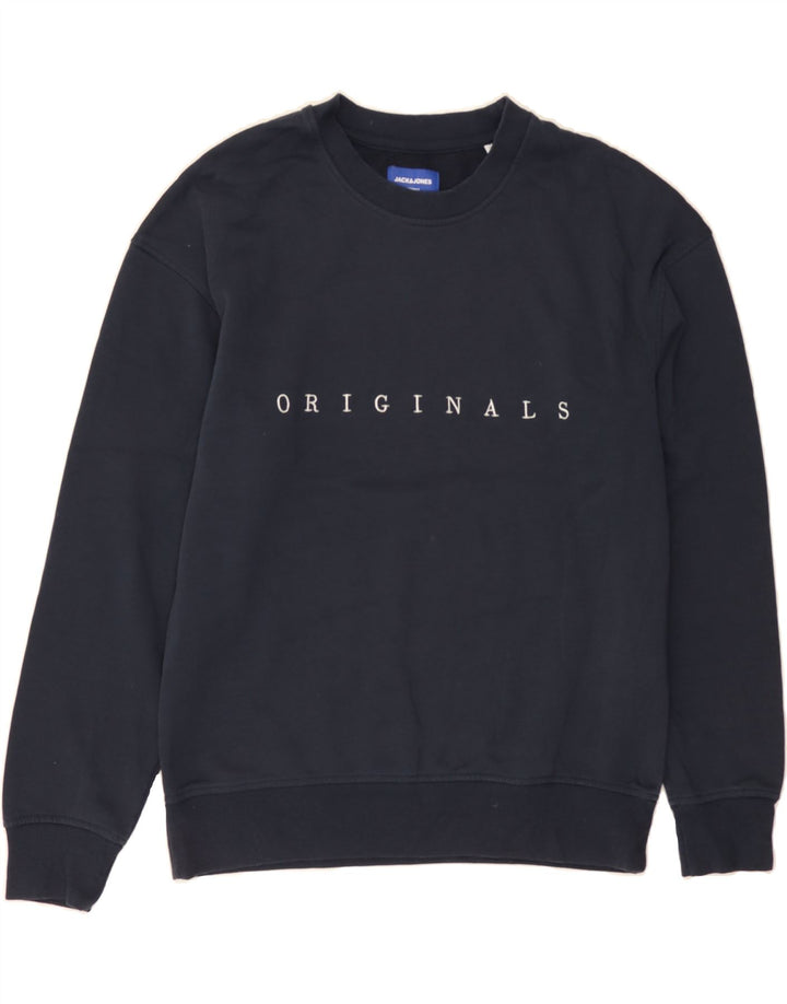 JACK & JONES Mens Sweatshirt Jumper Medium Navy Blue Polyester Vintage Jack & Jones and Second-Hand Jack & Jones from Messina Hembry 