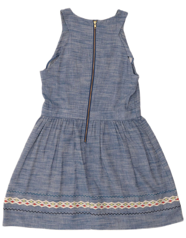 Warehouse Womens Sleeveless A-Line Dress UK 14 Large Blue Floral Cotton