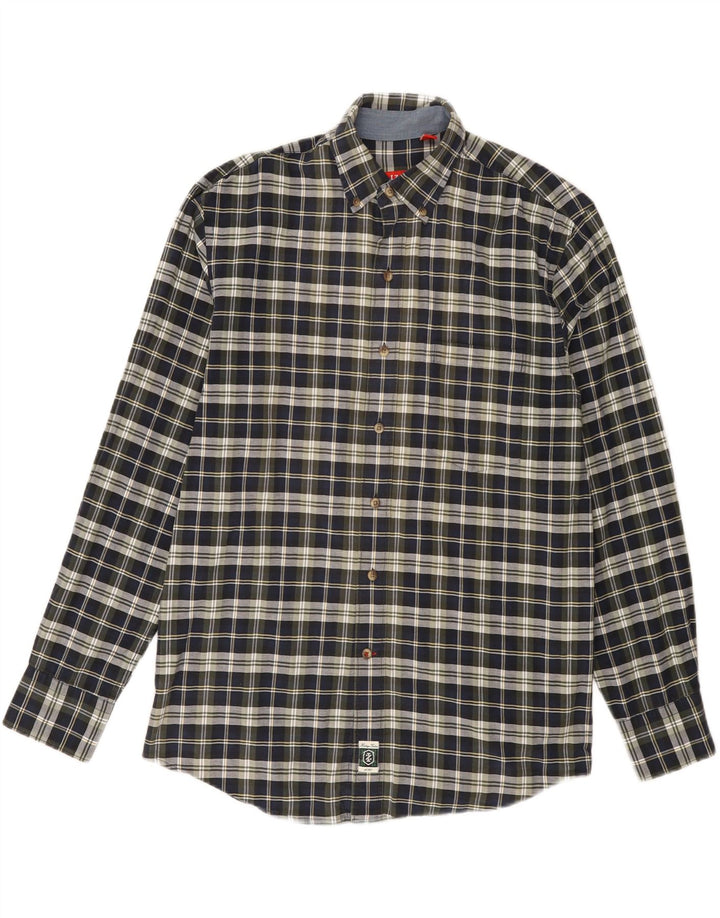IZOD Mens Shirt Medium Khaki Check Cotton