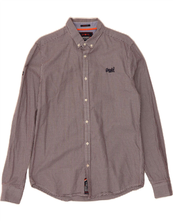 SUPERDRY Mens Regular Fit Shirt Medium Burgundy Houndstooth Cotton Vintage Superdry and Second-Hand Superdry from Messina Hembry 