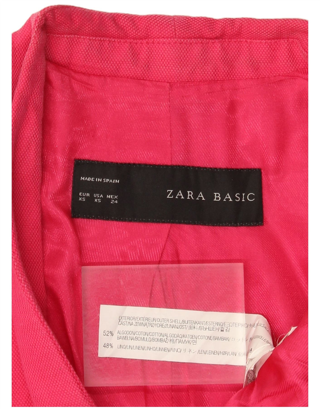 Zara Dame 1 Knap Blazer Jacket UK 6 XS Pink Bomuld