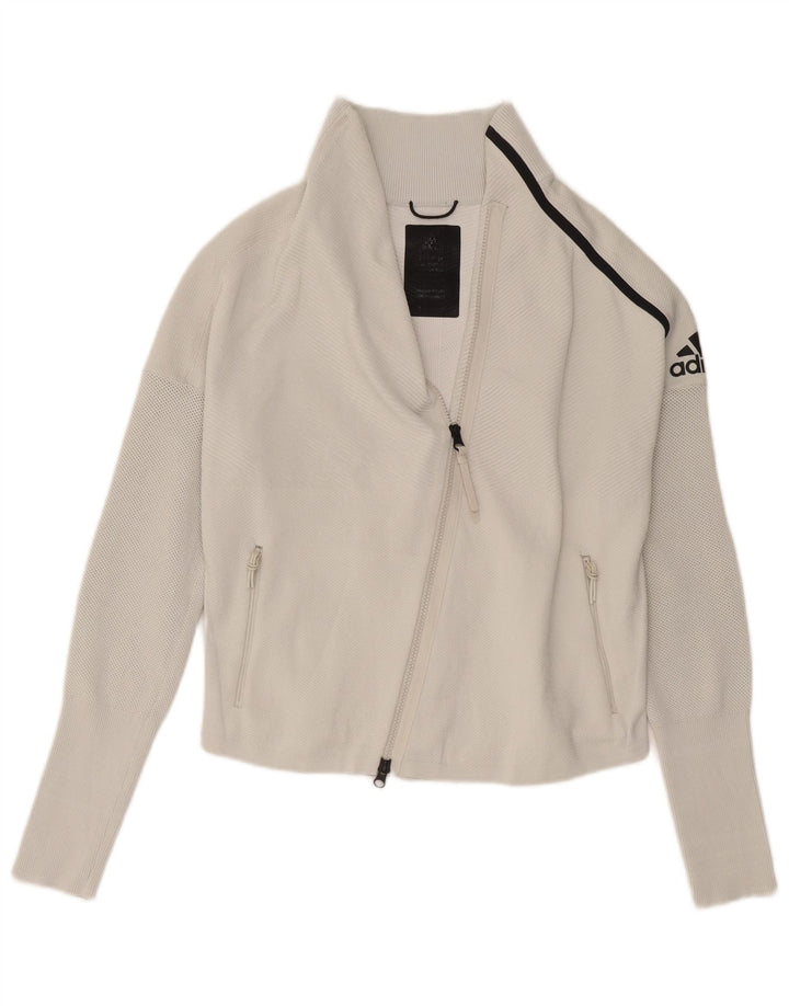Adidas Womens Graphic Tracksuit Top Jacket UK 8/10 Small White Polyester
