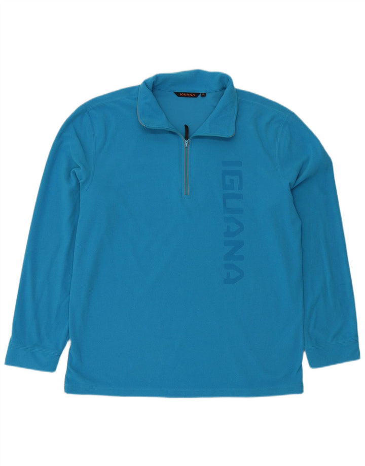 IGUANA Mens Graphic Zip Neck Fleece Jumper XL Blue Polyester