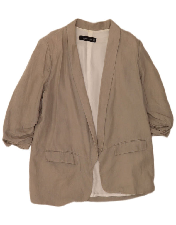 Zara Chaqueta Americana Abierta con Manga 3/4 para Mujer UK 22 2XL Viscosa Gris