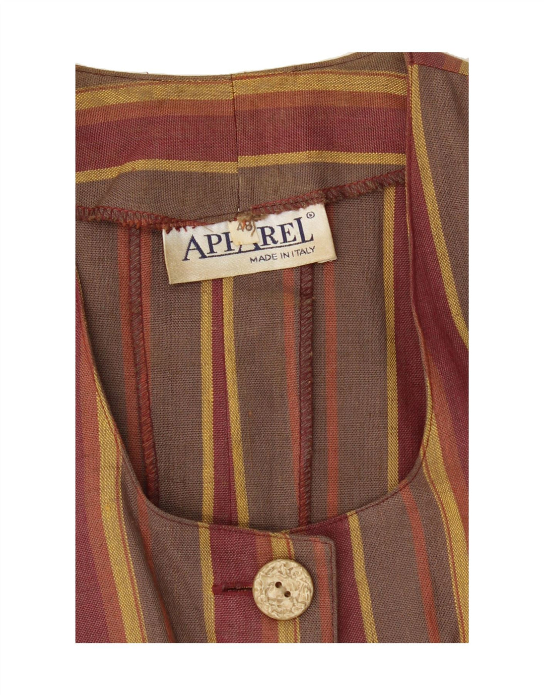 APPAREL Womens 4 Button Short Sleeve Blazer Jacket IT 48 XL Brown Striped Vintage Apparel and Second-Hand Apparel from Messina Hembry 