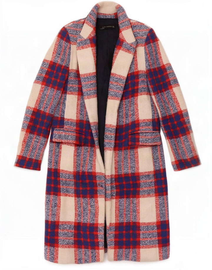Zara Womens Open Overcoat UK 10 Small Multicolored Plaid Acryl