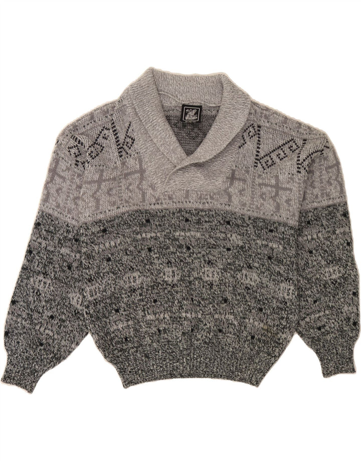 VINTAGE Mens Shawl Neck Jumper Sweater IT 48/50 Medium Grey Flecked Vintage Vintage and Second-Hand Vintage from Messina Hembry 