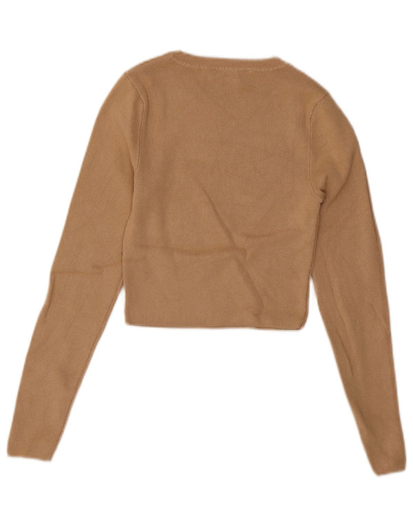 Zara Pull court à col bateau pour femme UK 8 Small Beige Viscose