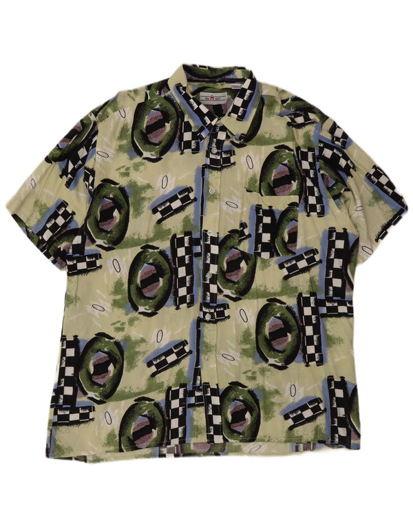 Camisa masculina vintage de manga curta 2XL Viscose geométrica multicolorida