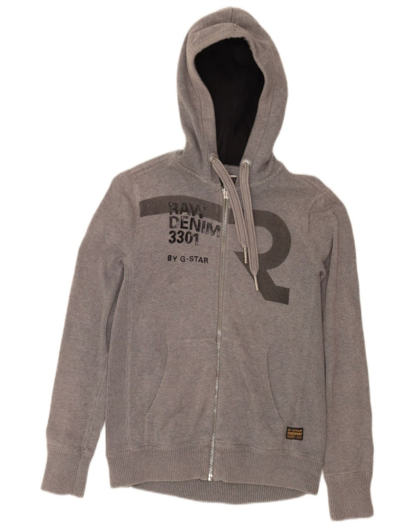G-Star Mens Hooded Graphic Cardigan Sweater Medium Grey Cotton