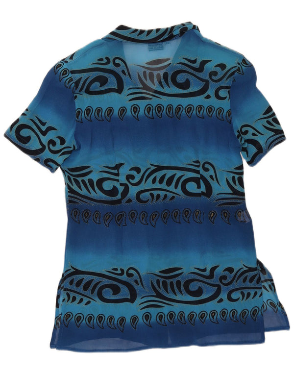 Nostalghia Damen Kurzarm-Hemdbluse IT 42 Mittelblau Paisley