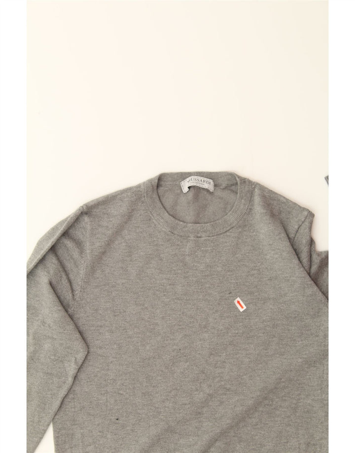 TRUSSARDI Womens Crew Neck Jumper Sweater UK 14 Medium Grey Vintage Trussardi and Second-Hand Trussardi from Messina Hembry 