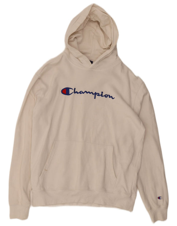 Felpa con cappuccio grafica da uomo Champion Large bianca