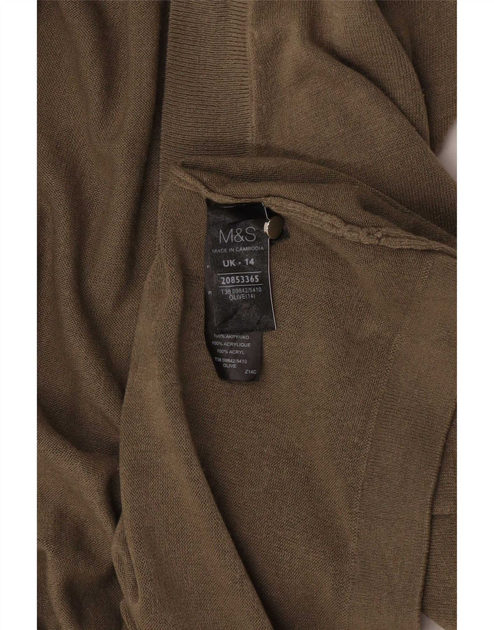 Marks & Spencer Womens Longline Open Cardigan Sweater UK 14 Medium Khaki