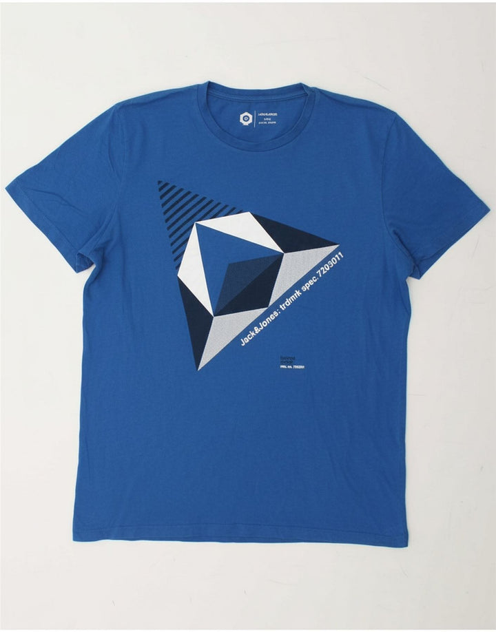 JACK & JONES Mens Graphic T-Shirt Top Medium Blue Cotton