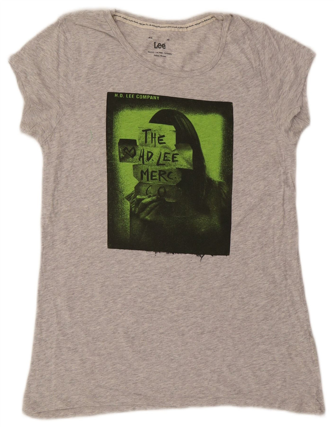 Lee Womens Graphic T-Shirt Top UK 12 Medium Grey Cotton