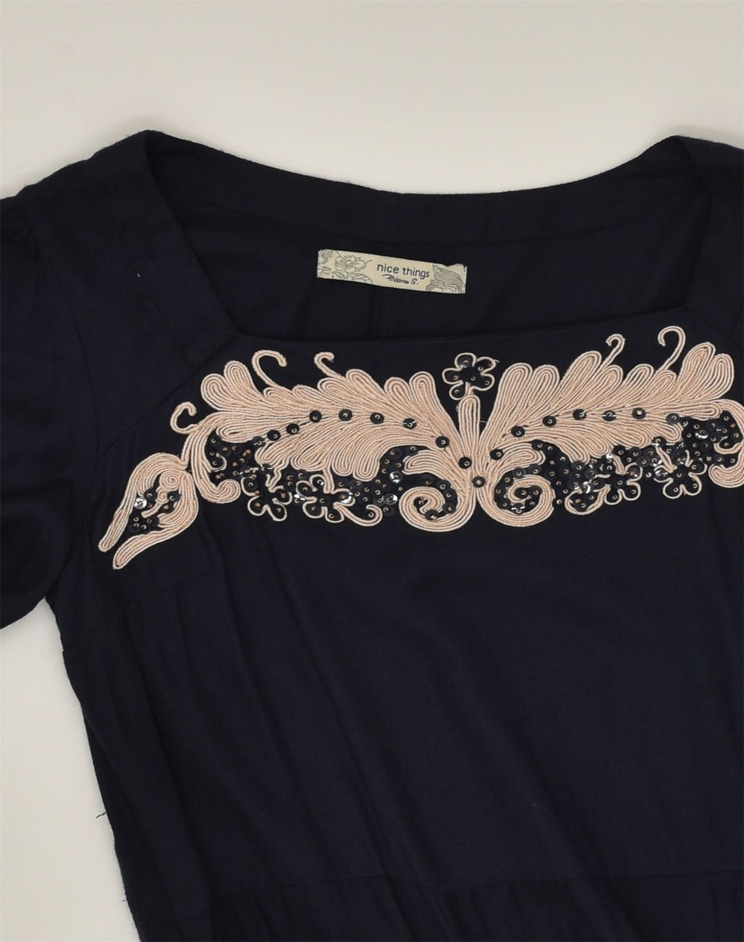 VINTAGE Womens Tunic Dress UK 12 Medium Navy Blue Polyester | Vintage Vintage | Thrift | Second-Hand Vintage | Used Clothing | Messina Hembry 