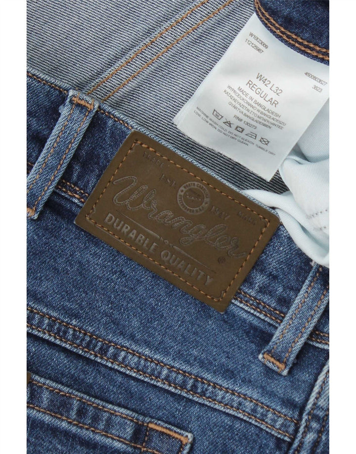 Wrangler Mens Regular Straight Jeans W42 L32 Blue Cotton