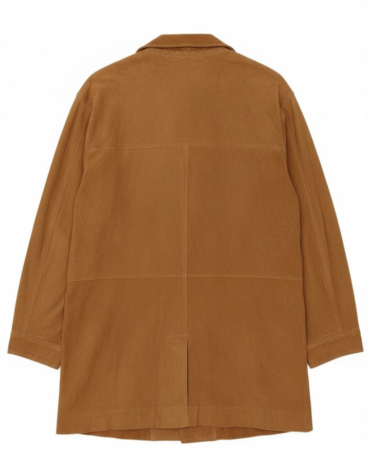 Vintage Womens Suede Overcoat IT 42 Medium Beige Leather