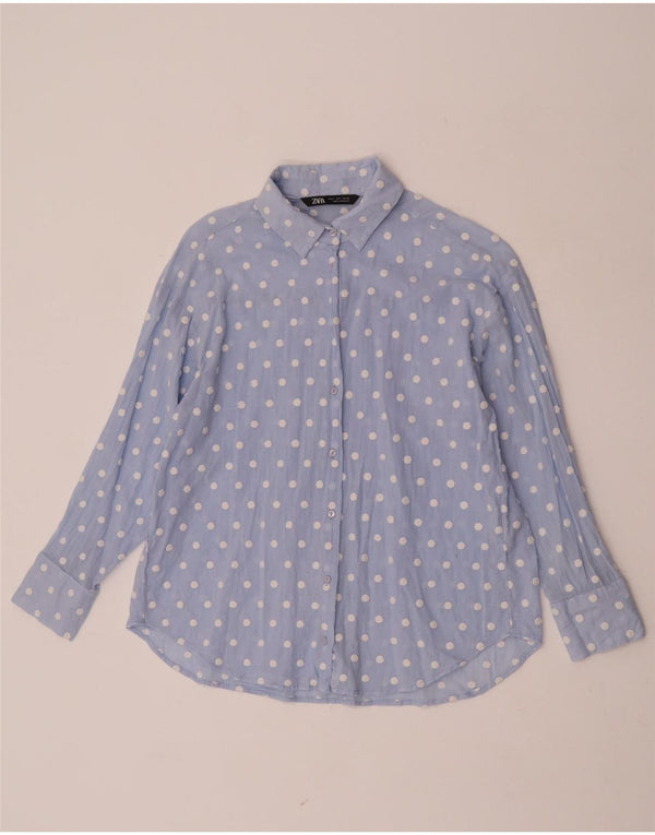 Zara Damen-Hemd UK 10 Small Blue Polka Dot Polyester