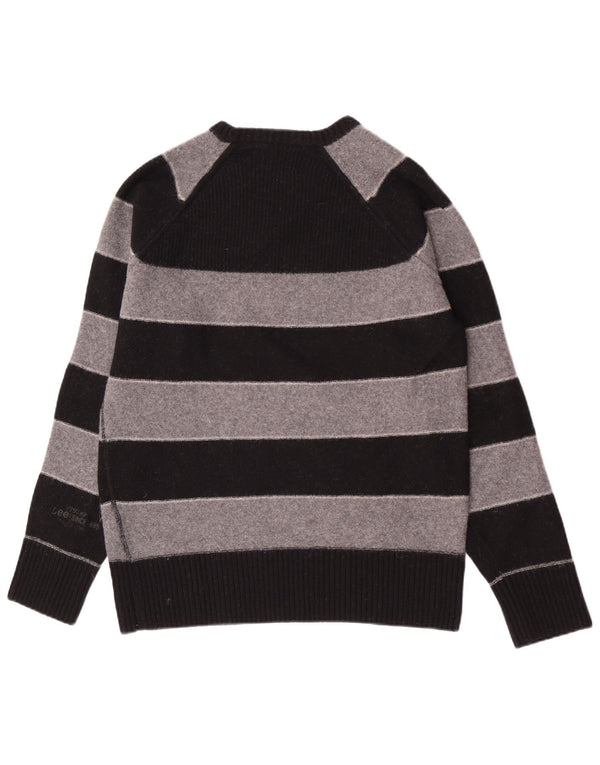 Lee Womens Boat Neck Jumper Sweater UK 16 Large Grey Striped Virgin Wool