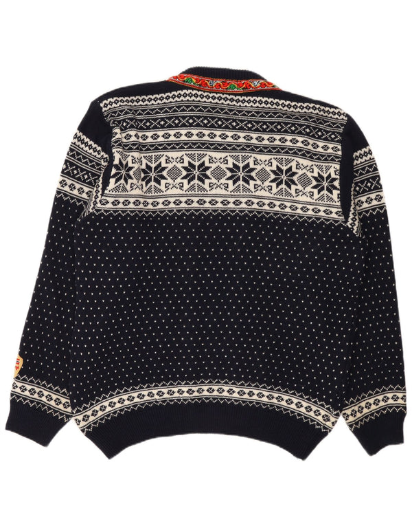vintage Femme Cardigan Pull UK 20 2XL Bleu Marine Fair Isle