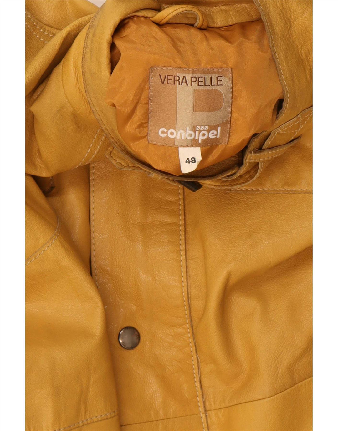 Conbipel Mens Leather Utility Jacket IT 48 Medium Yellow