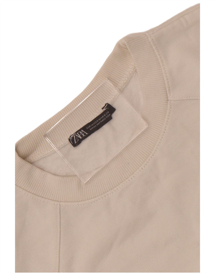 Zara Womens Oversized Crop 3/4 Sleeve Sweatshirt Jumper UK 14 Medium White