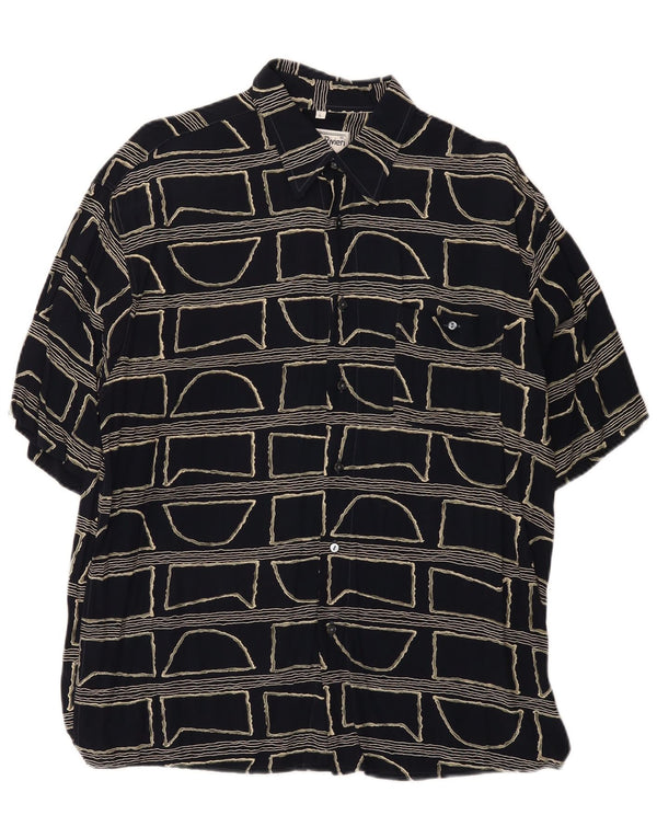 Vintage Mens Short Sleeve Shirt Large Black Geometric