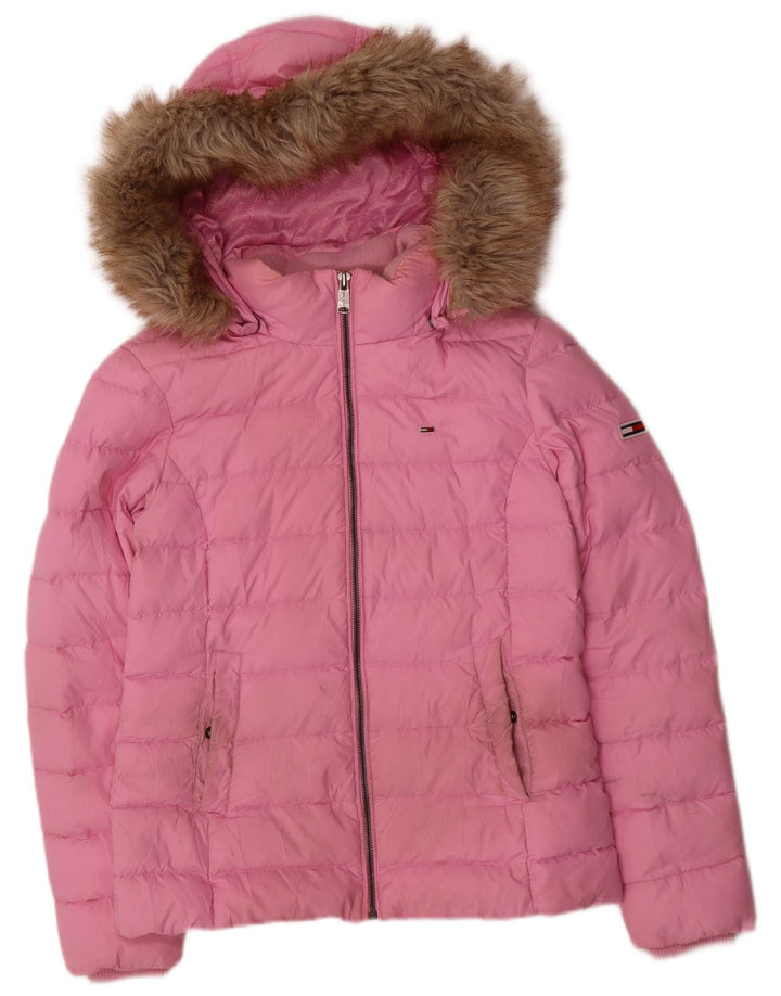 Tommy Hilfiger Womens Hooded Padded Jacket UK 10 Small Pink Polyester