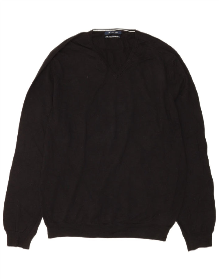 Massimo Dutti Mens V-Neck Jumper Sweater Medium Black Cotton