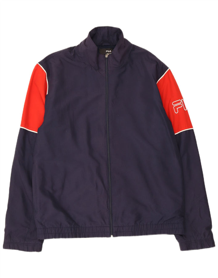 FILA Mens Graphic Tracksuit Top Jacket Large Navy Blue Colourblock