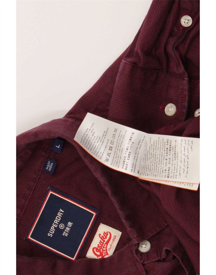 Camicia da uomo Superdry Large in cotone pied de poule bordeaux