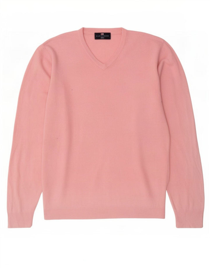 Maglione da uomo Marks & Spencer con scollo a V blu Harbour, acrilico rosa medio
