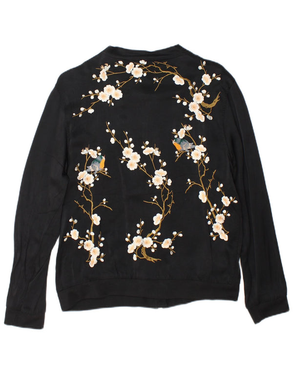 Jaqueta bomber feminina Zara UK 14 poliéster floral preto médio