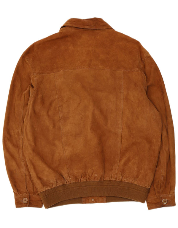 Vintage Ανδρικό Suede Bomber Jacket IT 50 Large Brown Δερμάτινο