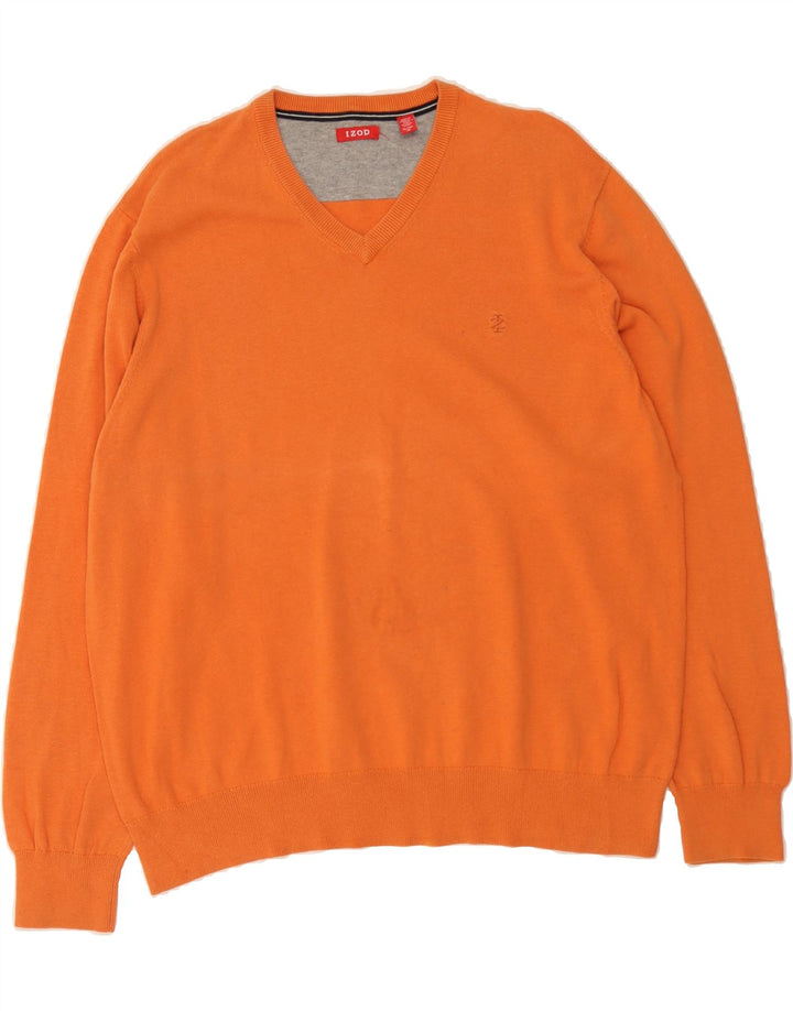 IZOD Mens V-Neck Jumper Sweater XL Orange Cotton Vintage Izod and Second-Hand Izod from Messina Hembry 