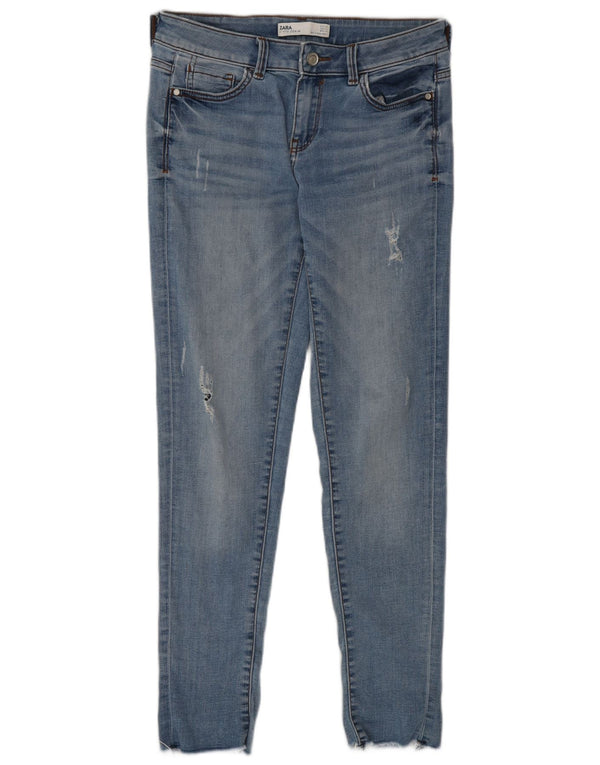 Zara Damen Distressed Slim Jeans EU 36 XS W26 L29 Blaue Baumwolle