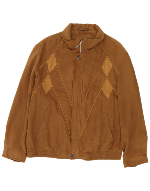 Vintage Mens Bomber Jacket UK 42 XL Brown Argyle/Diamond Polyester