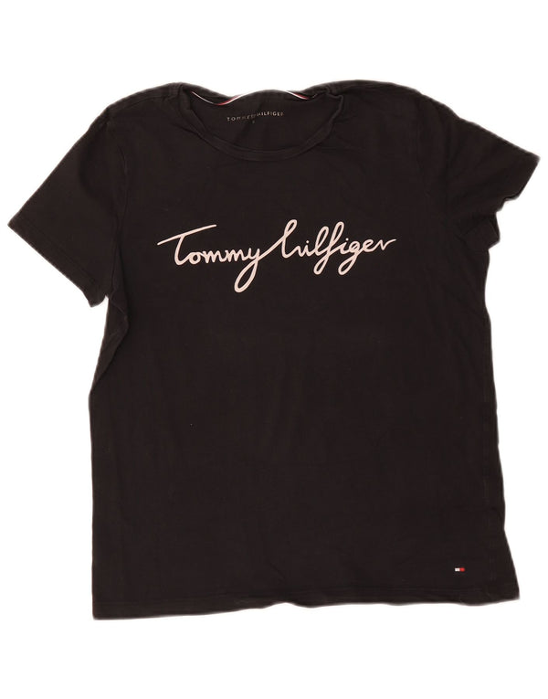 Tommy Hilfiger Damen-T-Shirt mit Grafik, UK 10, Größe S, Schwarz, Baumwolle